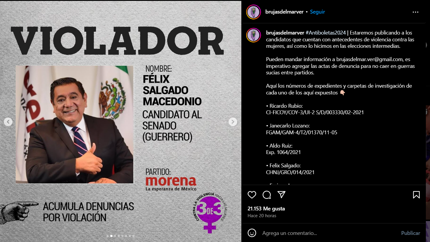 Por: Cortesía Colectivo “Brujas del Mar” exhibe a candidatos denunciados por violencia contra las mujeres