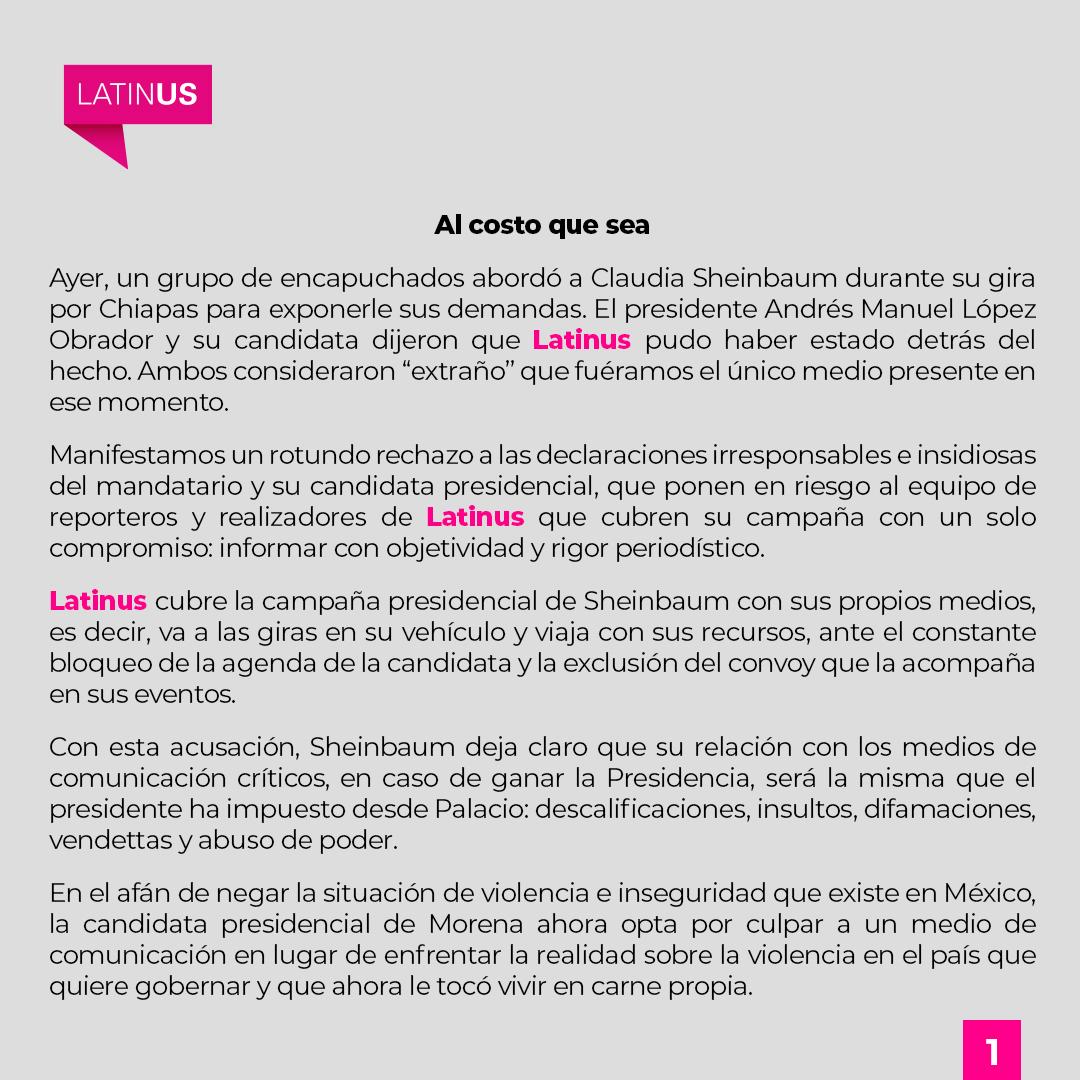 Por: Cortesía Latinus responsabiliza a AMLO y Claudia Sheinbaum por seguridad