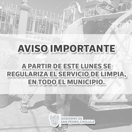Por: Cortesía Lula Pineda Regulariza servicio de limpia San Pedro Cholula