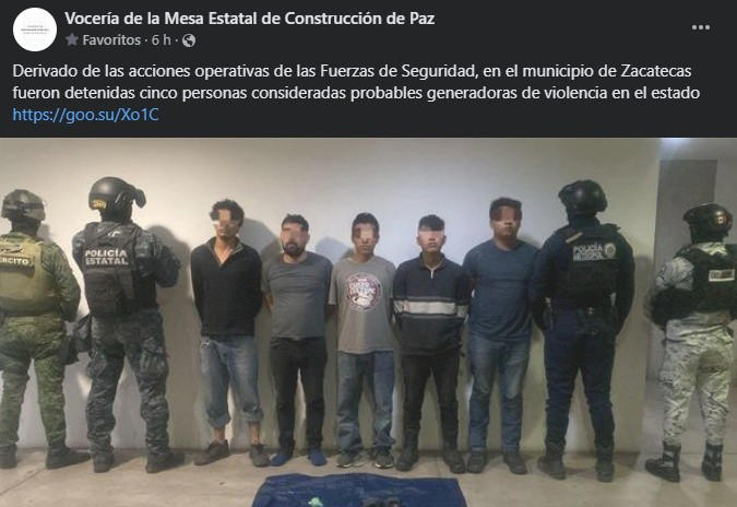 Por: Cortesía Detienen a 5 integrantes del CJNG en Zacatecas