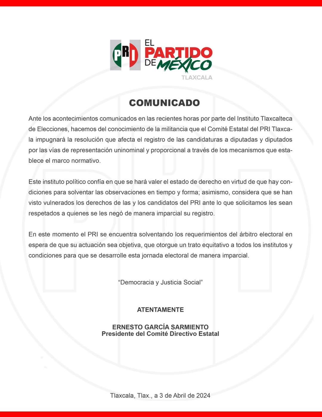 Impugnará PRI negativa de registro de candidatos a diputados locales