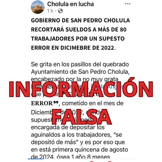 Por: Cortesía Lula Pineda Desmiente ayuntamiento cholulteca falsas afirmaciones sobre recortes salariales