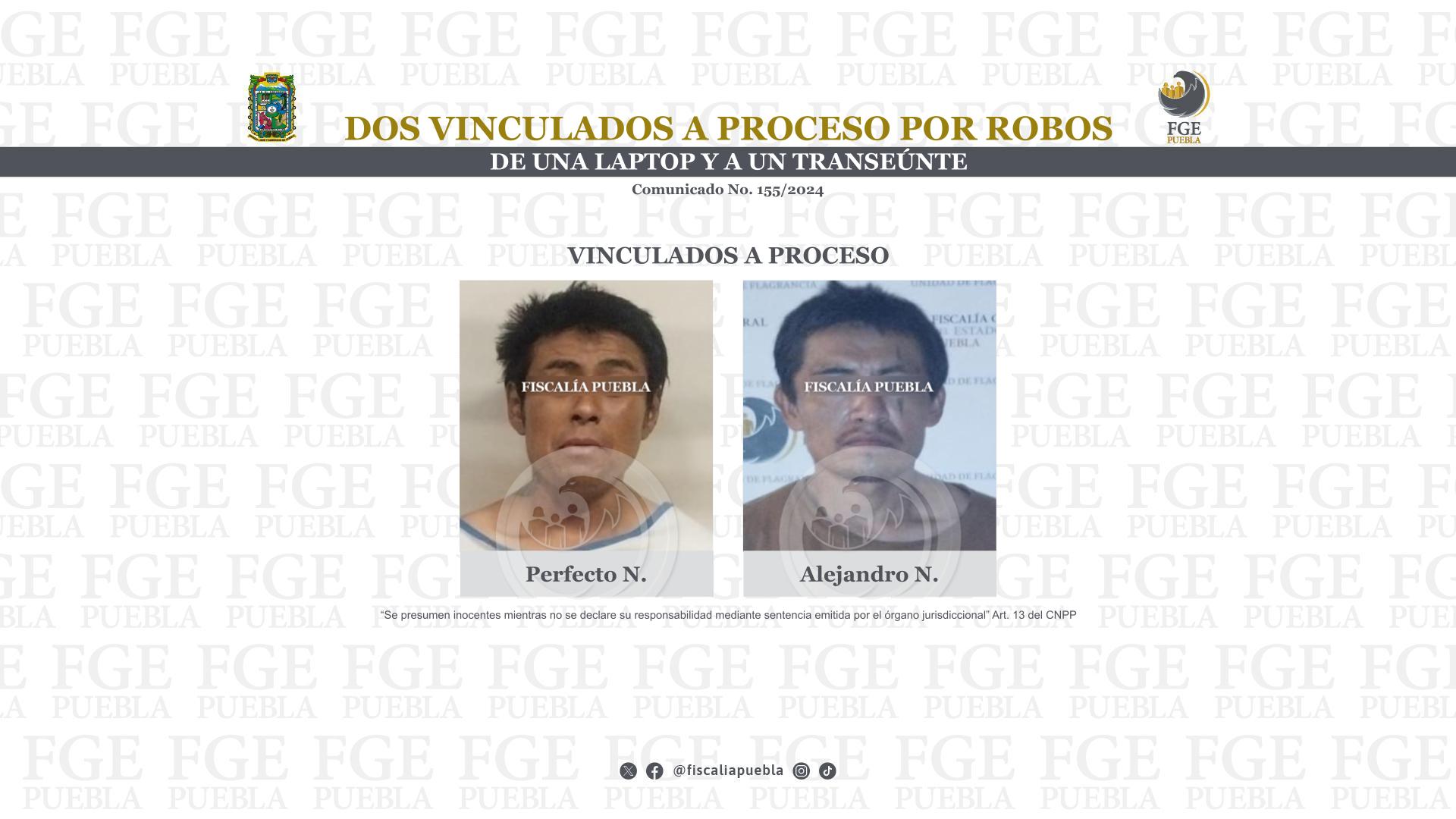 Detenidos en Puebla: Fiscalía logra vinculación a proceso de dos hombres por robo agravado