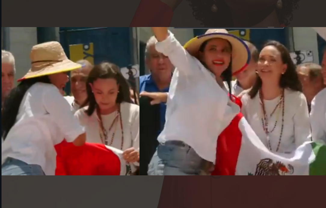 Por: Cortesía Sandra Cuevas en el Ojo Público: Abrazo a María Corina Machado en Manifestación Venezolana