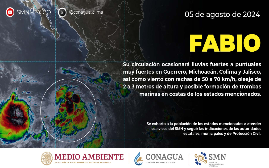 Por: Cortesía Conagua informa de nuevo tormenta tropical “Fabio”