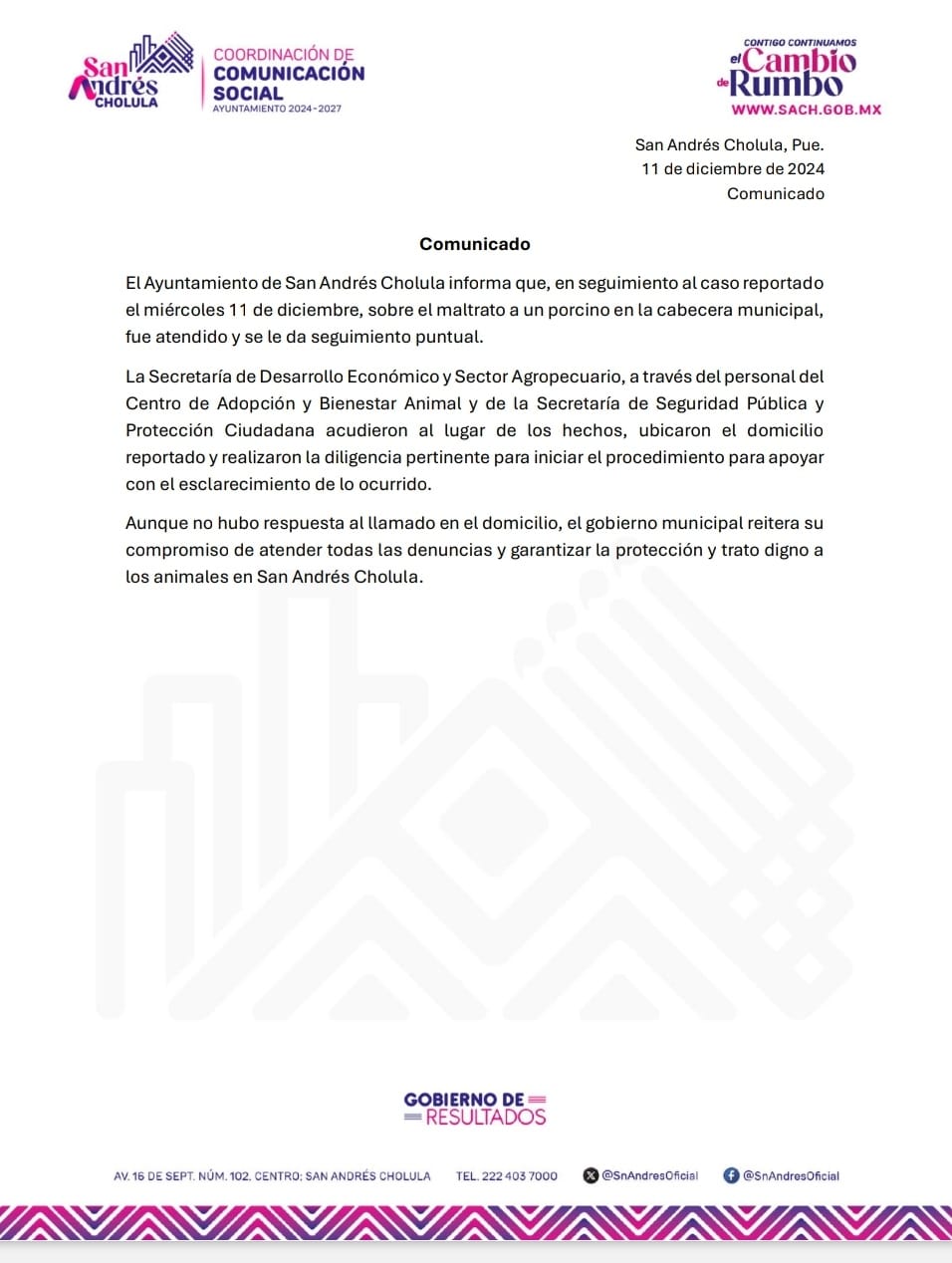 Comunicado oficial COMUNICADO