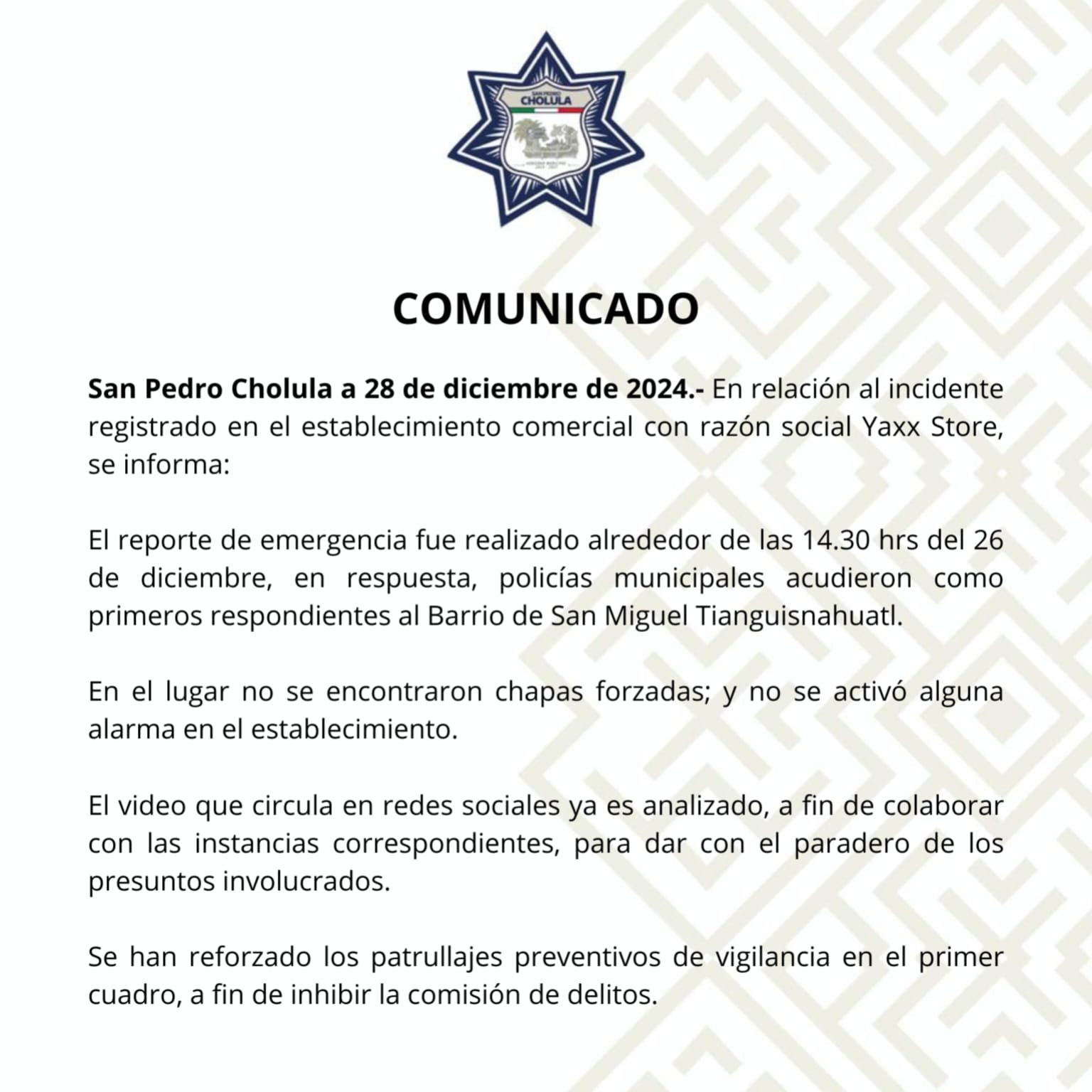 Comunicado oficial COMUNICADO