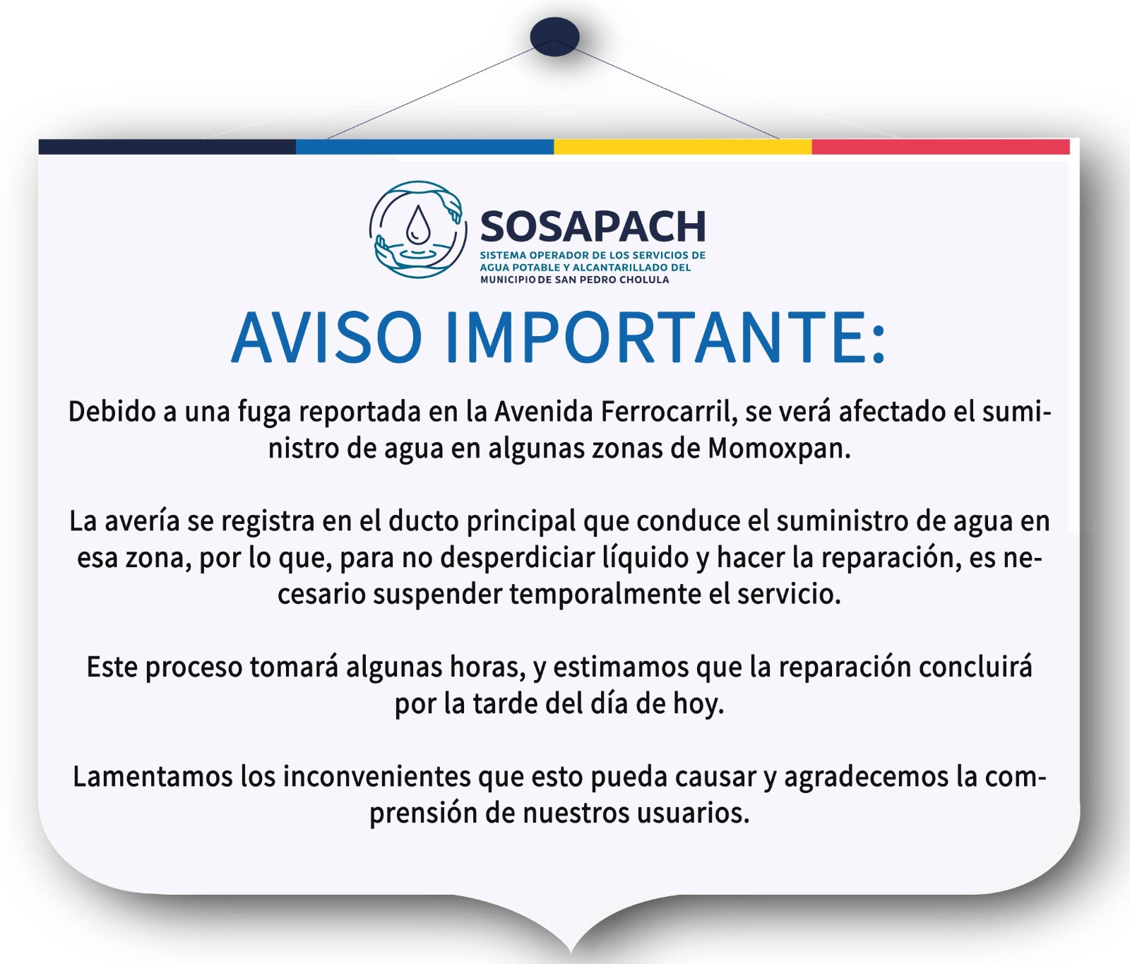 Comunicado oficial  SOSAPACH INFORMA
