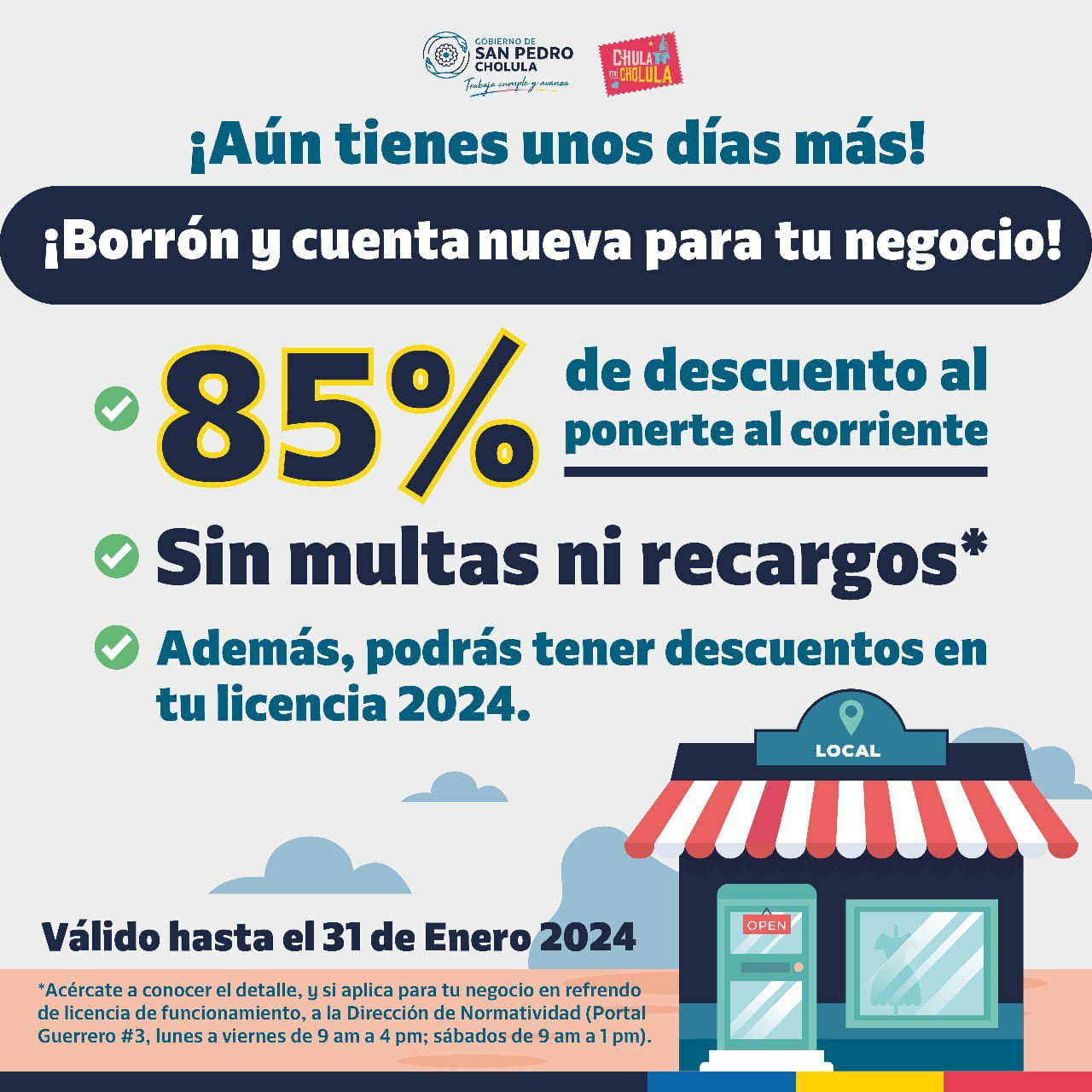 Comunicado oficial ¡Aprovecha!, se amplía programa “Borrón y Cuenta” nueva en beneficio de los comercios cholulteca