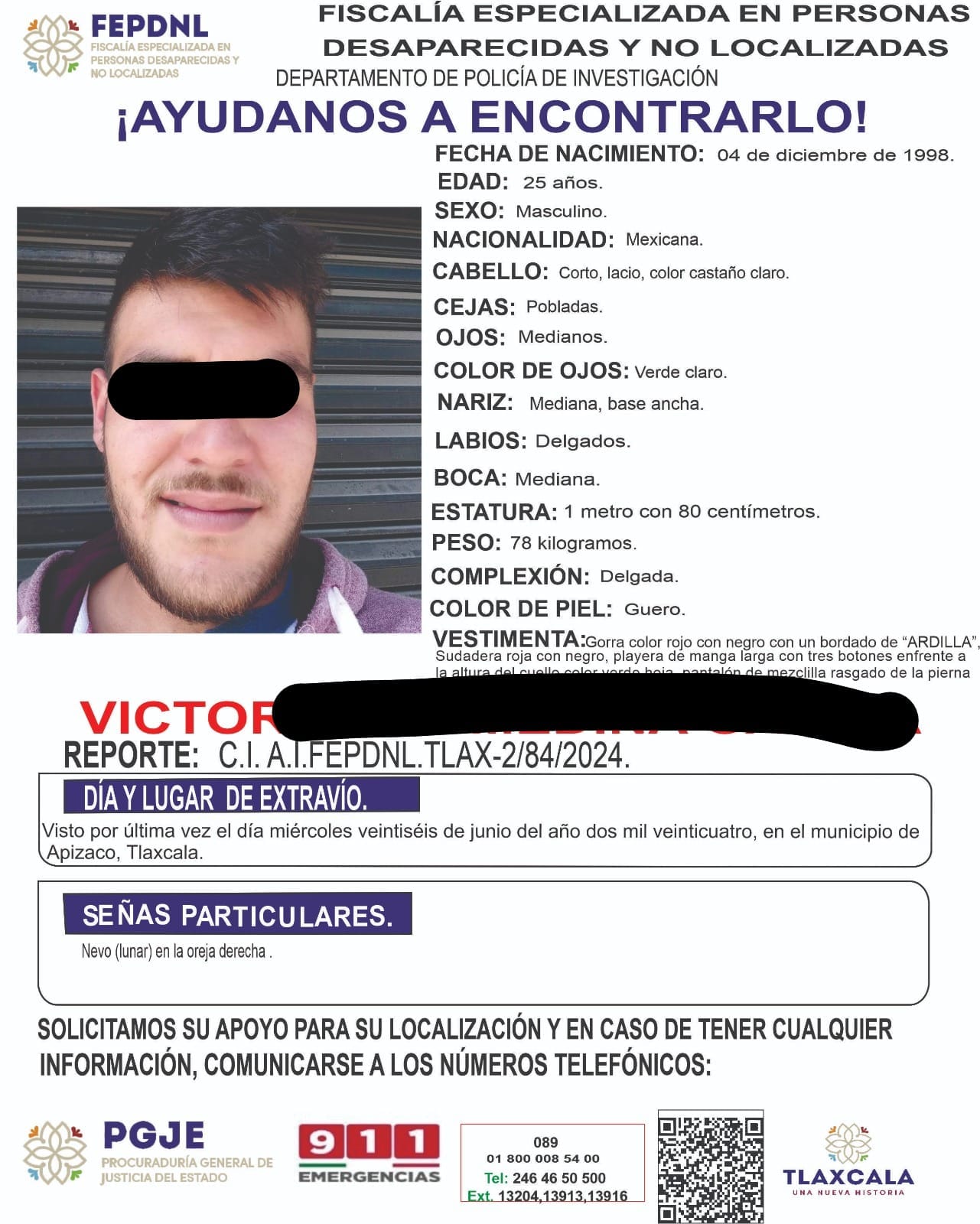 Por: Cortesía Identifican a apizaquenses Victor N., que fue localizado desmembrado en Huiloac