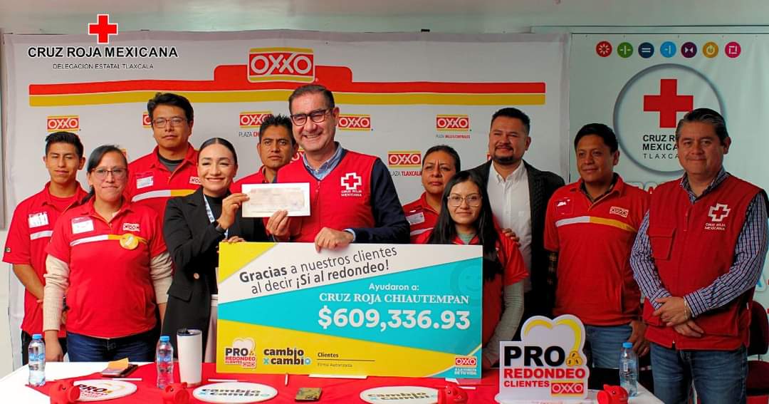 Por: Cortesía ¡Gracias al redondeo en OXXO! Cruz Roja Tlaxcala recibe más de 600 mil pesos