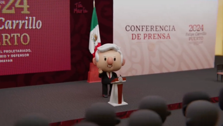Por: Cortesía AMLO presenta su nueva caricatura en 3D en su conferencia matutina