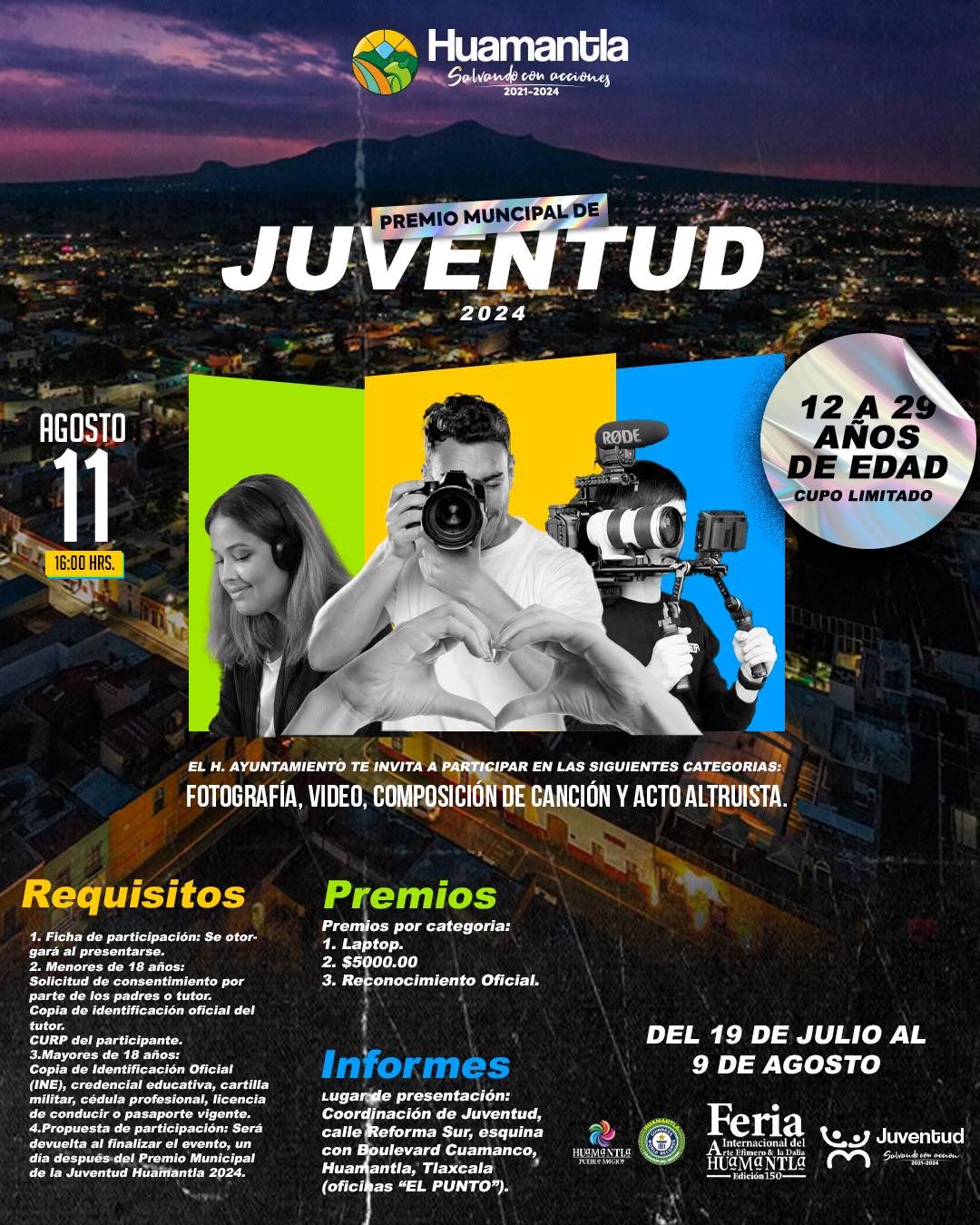 Por: Cortesía Convoca Ayuntamiento de Huamantla al premio municipal de la juventud 2024