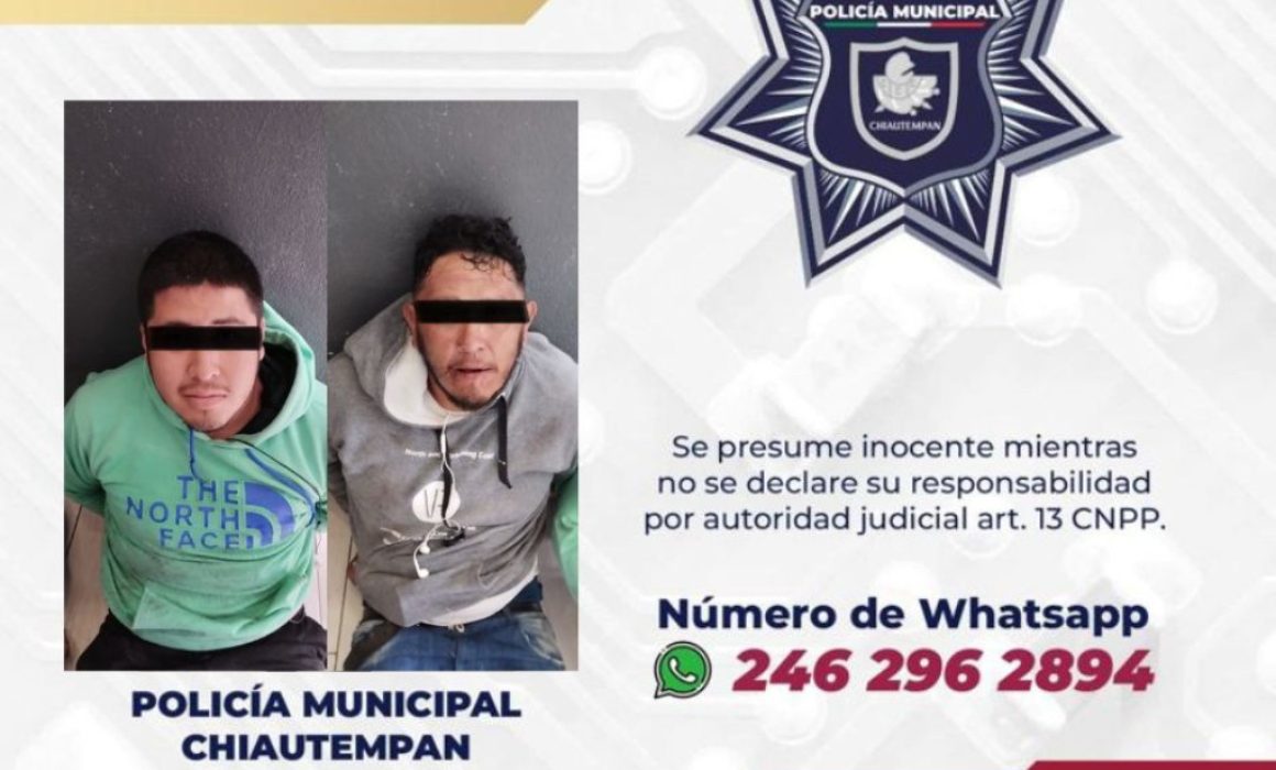 Policía de Chiautempan detienen a 2 sujetos por intento de asalto