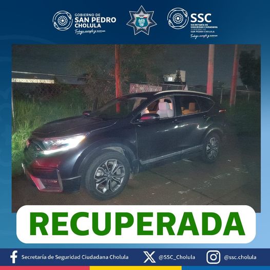 Recuperan vehículo robado durante patrullajes nocturnos en Cholula