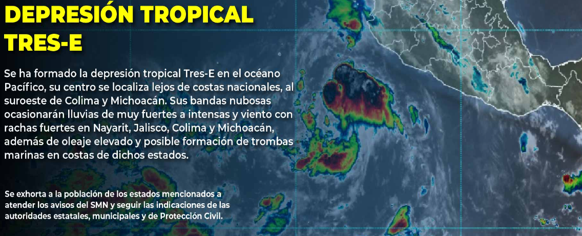 Por: Cortesía Se forma depresión tropical Tres-E en el océano Pacífico