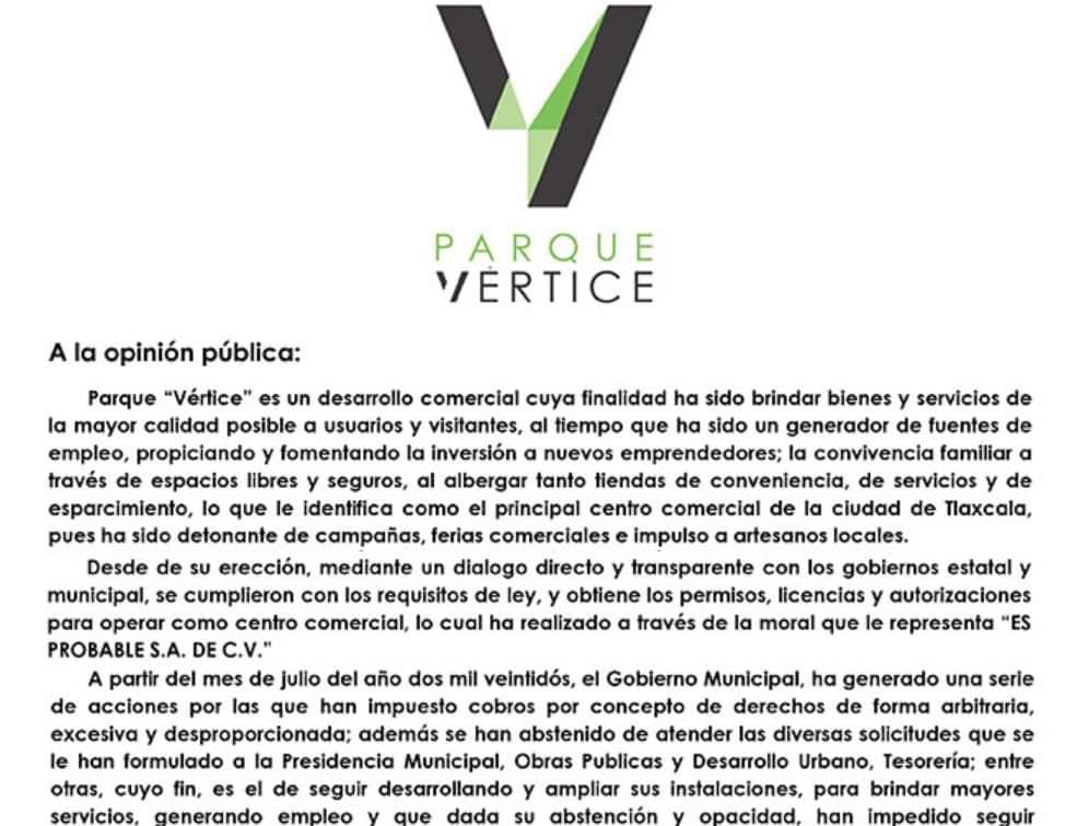 Por: Cortesía Arremete Plaza Vértice contra ayuntamiento capitalino por actitudes arbitrarias