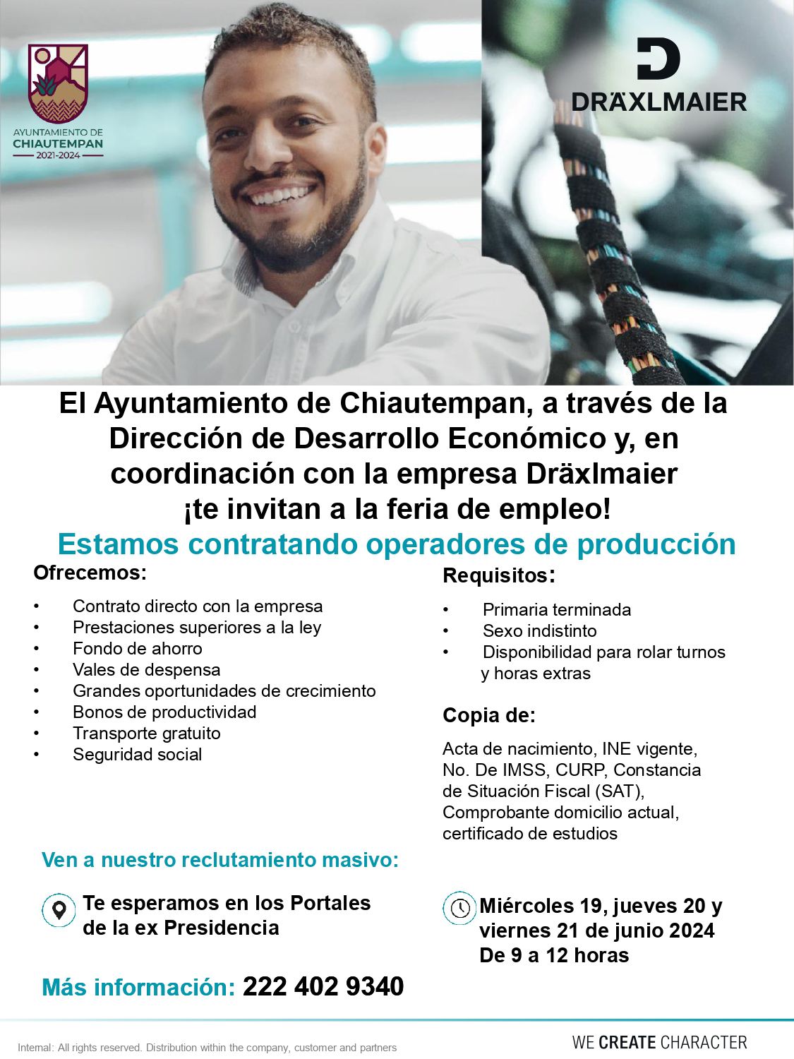 Chiautempan y Draxlmaier invitan a participar en su bolsa de trabajo