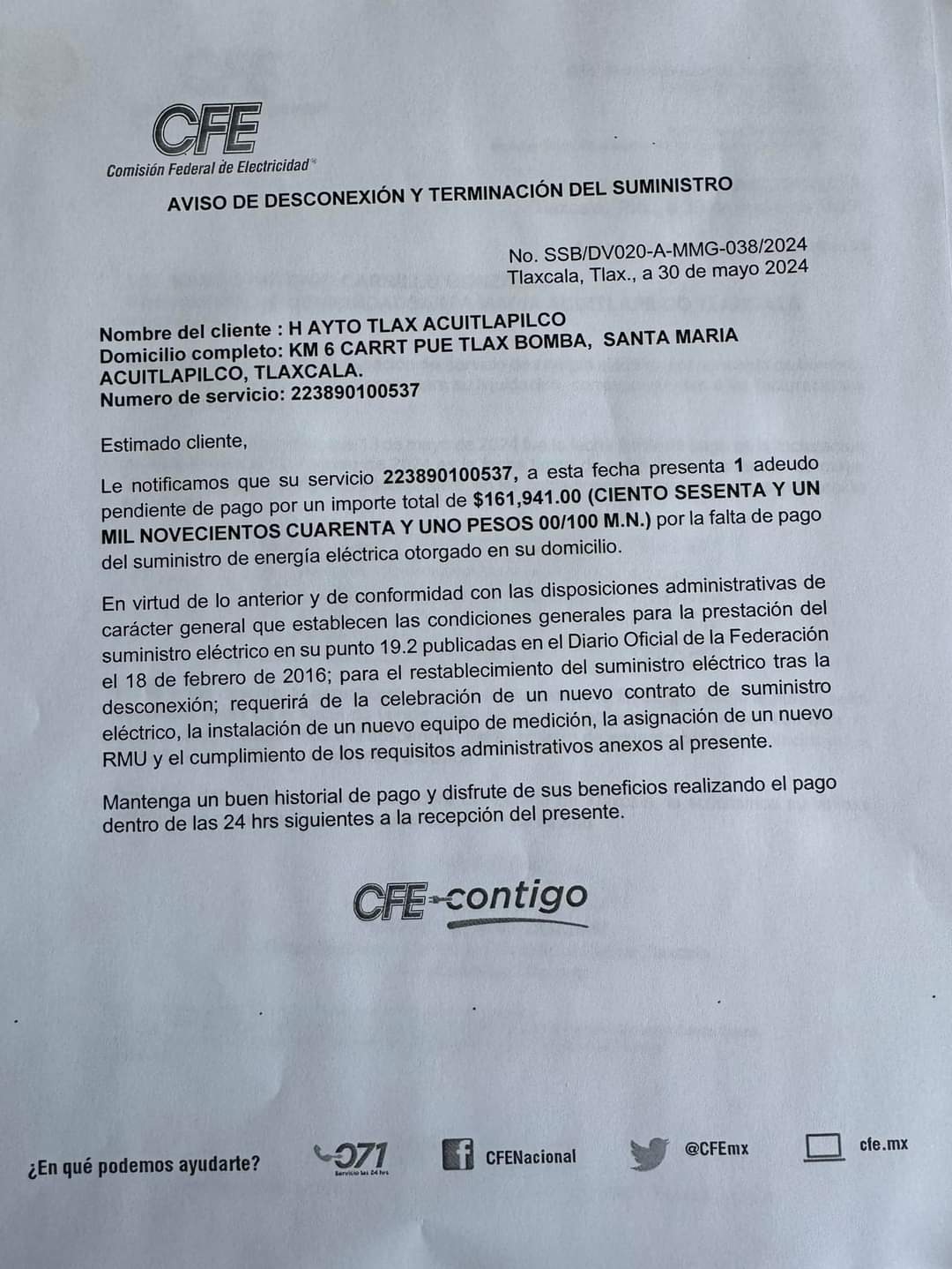 Por: Especial  Por adeudo de 160 mil pesos, CFE deja sin agua a Acuitlapilco