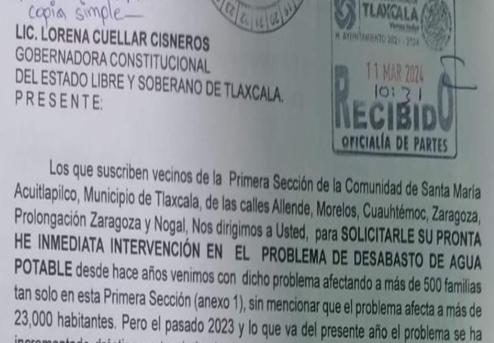Por: Cortesía Exigen vecinos de Acuitlapilco intervención de gobernadora por desabasto de agua