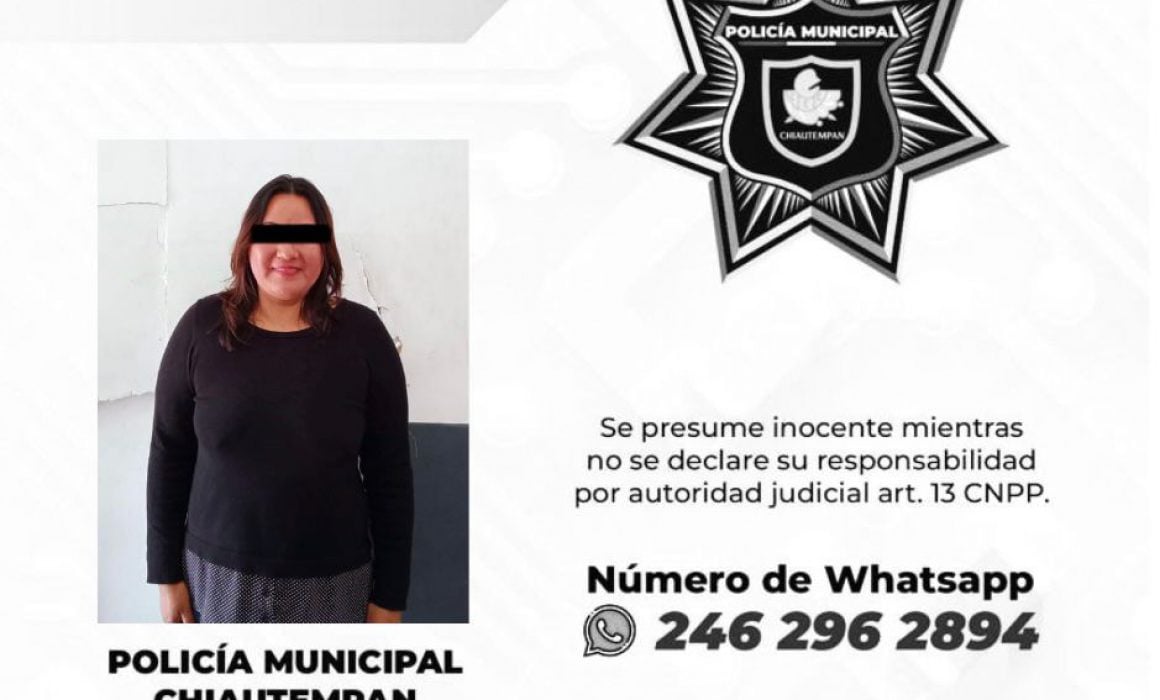 Por: Cortesía Detienen en Chiautempan a mujer por presuntamente alterar el orden público