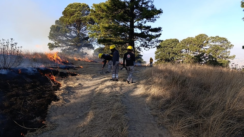 Por: Cortesía Lula Pineda Brigada Coyotes de Conafor y Protección Civil Cholula unen esfuerzos para sofocar incendio en cerro Zapotecas