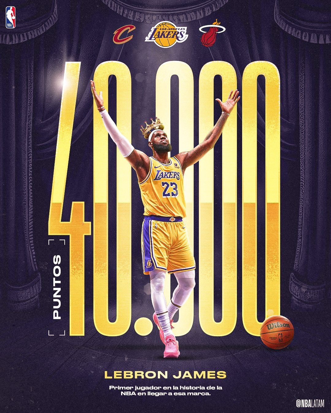 Por: Cortesía LeBron James primer jugador de la NBA en superar los 40.000 puntos