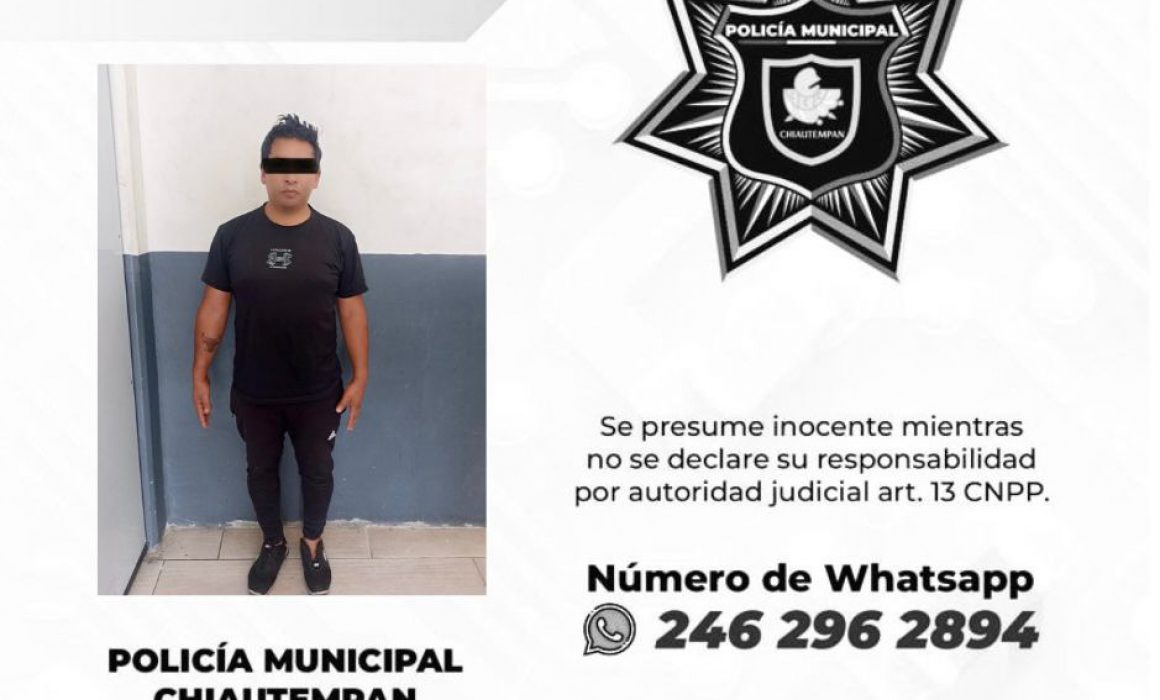 Por: Cortesía Detiene Policía de Chiautempan a sujeto por portación de objeto óptimo para agredir