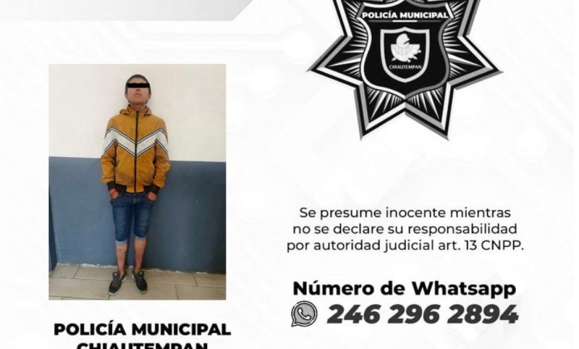 Por: Cortesía Detiene Policía de Chiautempan a sujeto por alteración del orden público