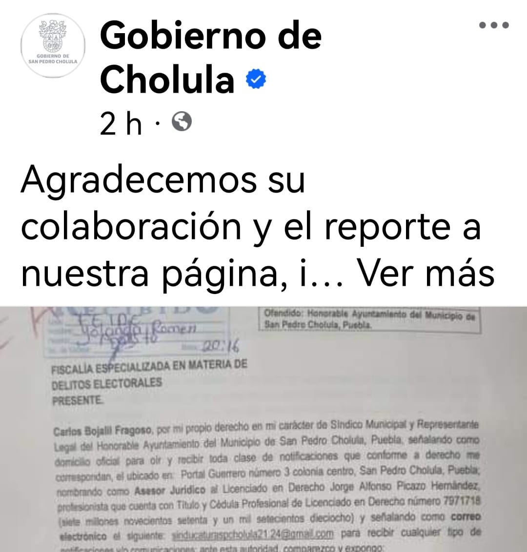 Por: Cortesía Lula Pineda Recupera página oficial ayuntamiento de San Pedro Cholula