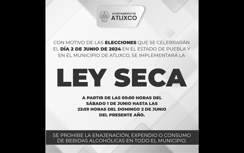 Por: Cortesía Ley seca Atlixco
