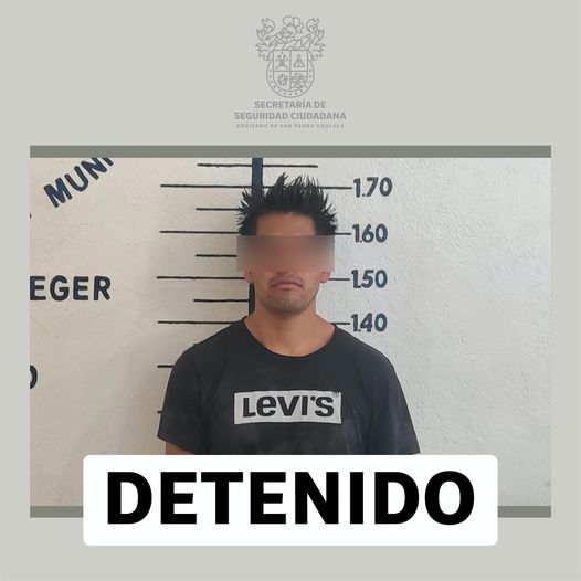 Por: Cortesía Lula Pineda SSC Cholula aseguran a presunto ladrón de celular