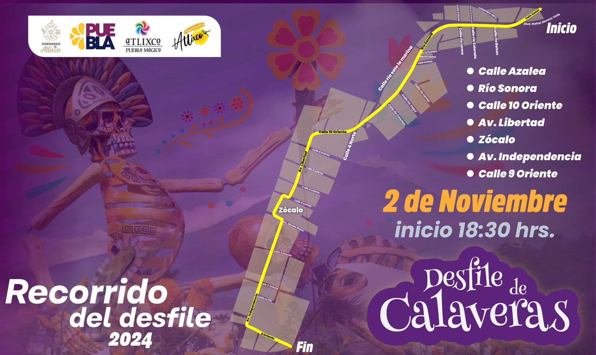 Por: Cortesía ¡Disfruta el Desfile de Calaveras 2024 en Atlixco este 2 de noviembre!