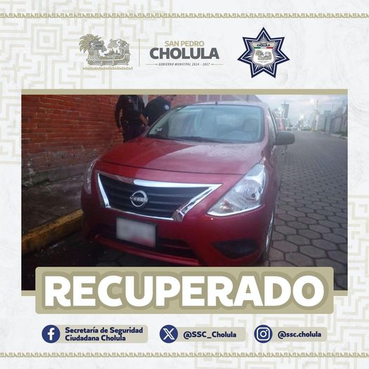 Por: Cortesía Lula Pineda Recuperan vehículo robado en San Pedro Cholula