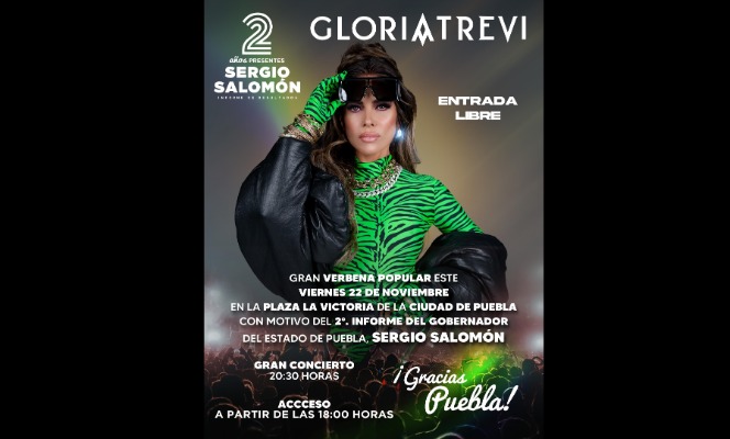 Por: Cortesía Habrá verbena popular con Gloria Trevi tras informe de gobierno de Sergio Salomón Céspedes