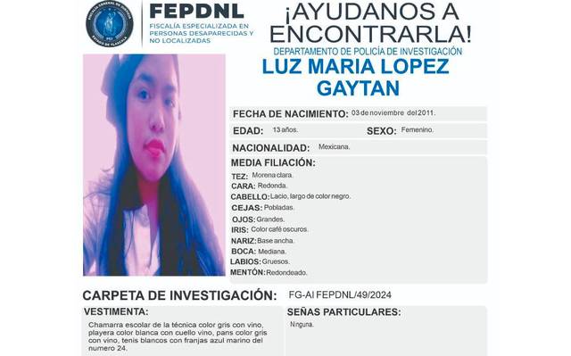 Por: Cortesía Ayuda a encontrar a Luz María, joven desaparecida en Zimatepec.