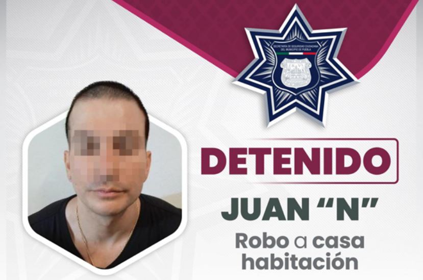 Por: Cortesía Detienen a Juan “N.” en intento de robo a casa en Puebla, SSC actúa rápido