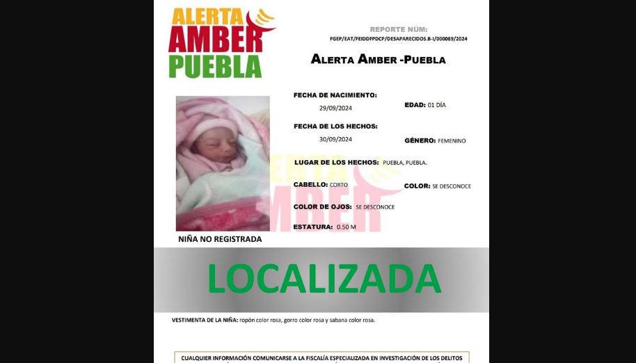 Por: Cortesía Localizan a bebé tras alerta Amber; madre habría entregado a un hombre
