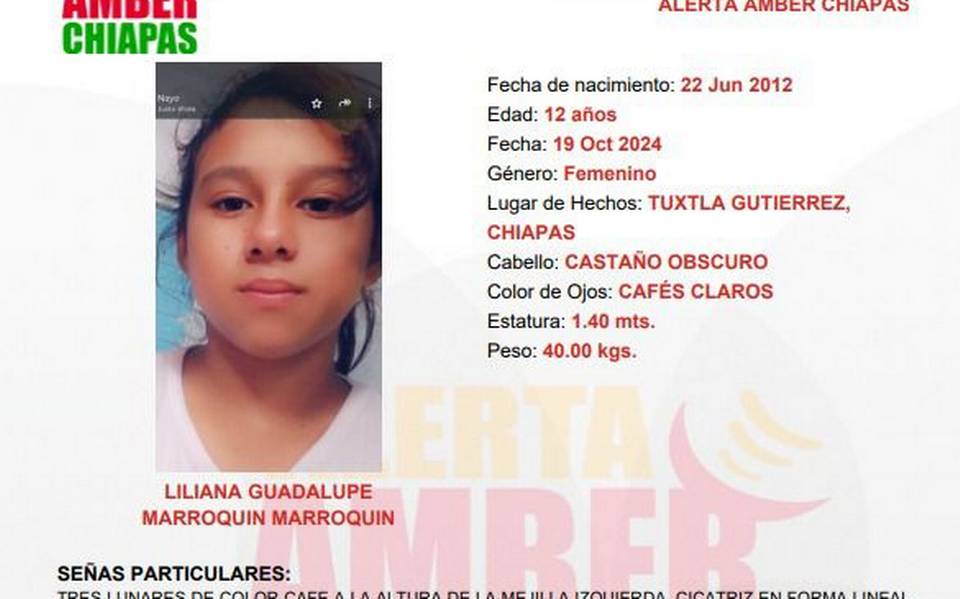 Por: Cortesía Hallan sin vida a Liliana Guadalupe, niña de 12 años desaparecida en Tuxtla Gutiérrez