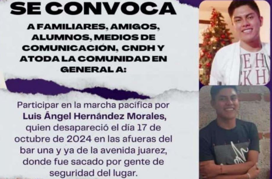 Familiares buscan a Luis Ángel, desaparecido en Puebla; marcha el 25 de octubre