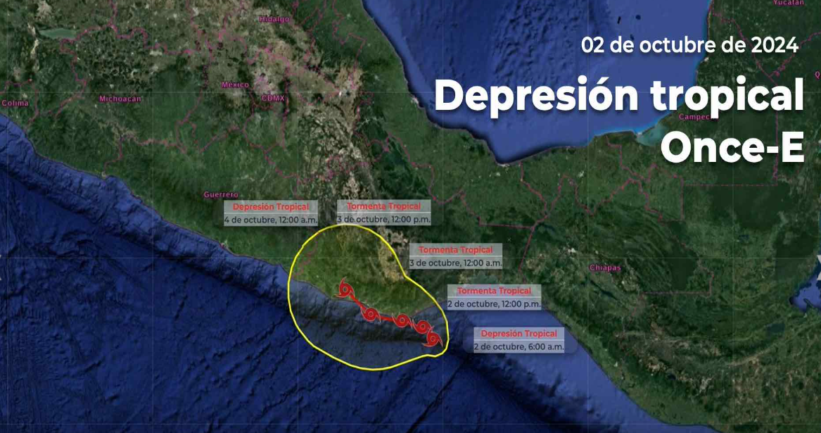 Por: Cortesía Depresión Tropical Once-E se intensifica frente a las costas de Oaxaca