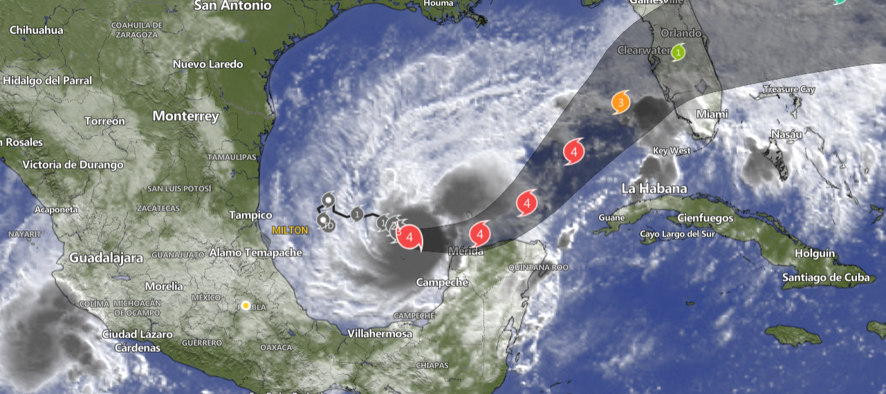 Por: Cortesía Huracán Milton se intensifica a categoría 4 con vientos de 240 km/h: alerta en Yucatán y el Golfo de México