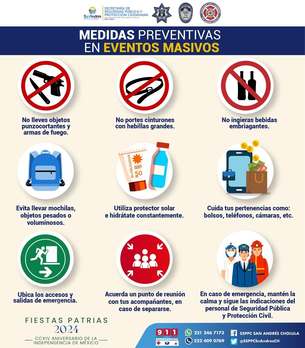 Comunicado oficial Listo en San Andrés Cholula operativo de seguridad “Fiestas Patrias 2024”