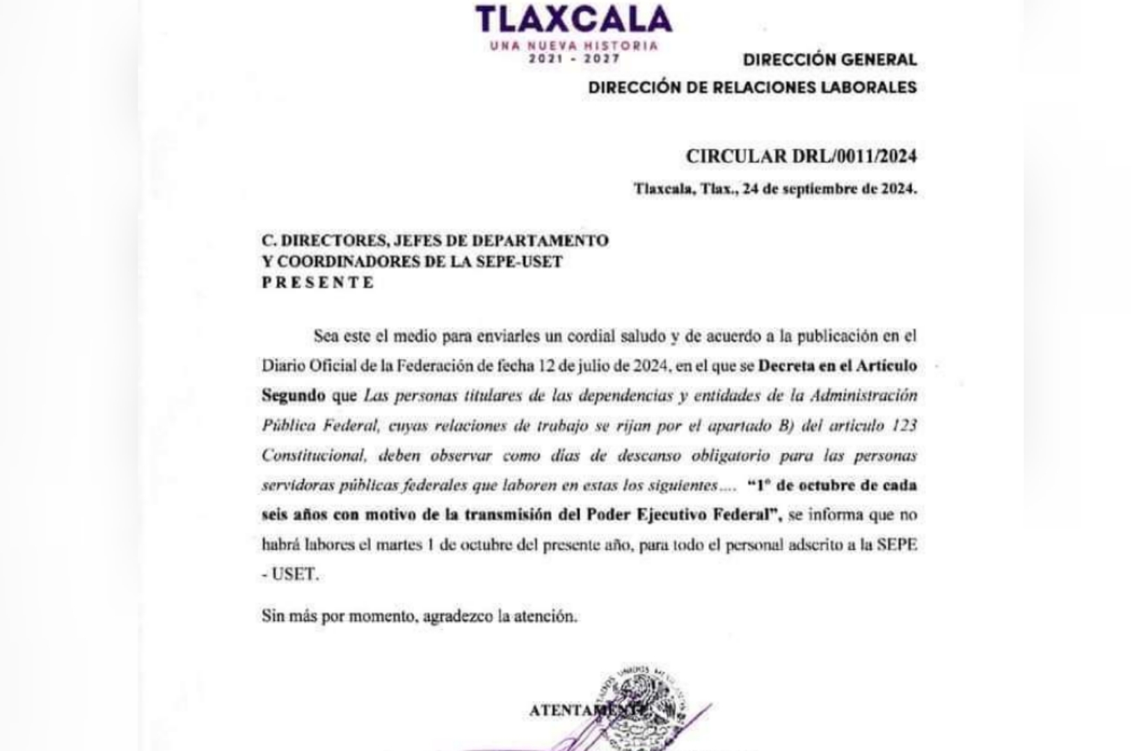 Por: Especial  Regala "Transmisión del Ejecutivo Federal" un día de asueto a burócratas en Tlaxcala