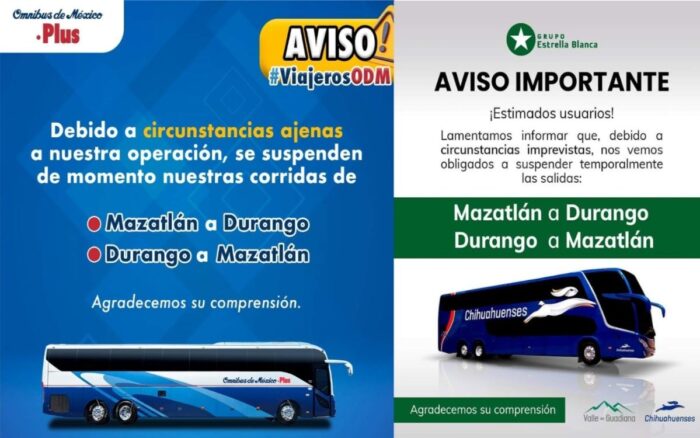 Por: Cortesía Suspenden rutas de transporte Durango-Mazatlán por enfrentamientos violentos