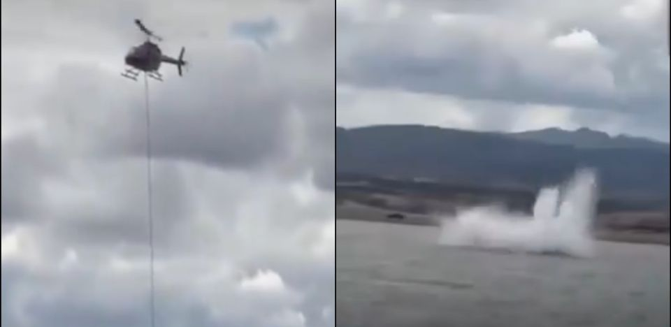 Por: Cortesía Helicóptero se desploma en presa de Chihuahua; rescatan a dos tripulantes