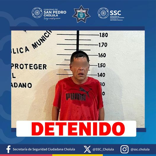 Por: Cortesía Lula Pineda Detienen a hombre por presunto robo a transeúnte en Cholula