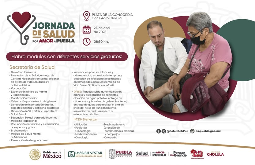Por: Cortesía Lula Pineda Jornada de Salud por Amor a Puebla llega a San Pedro Cholula: 24 de abril