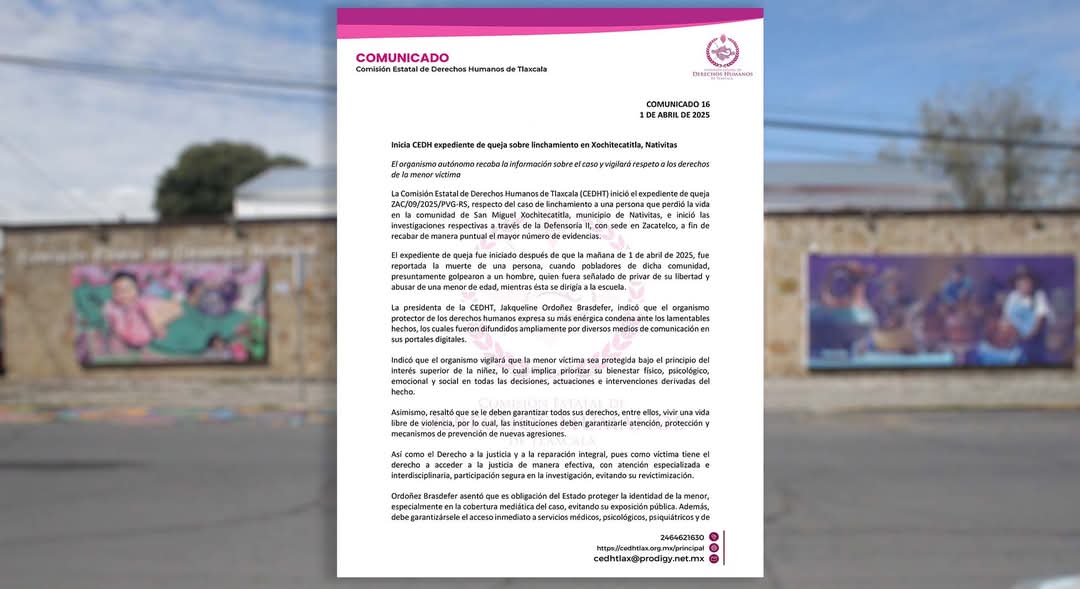 Abre CEDHT investigación por linchamiento de hombre en Nativitas