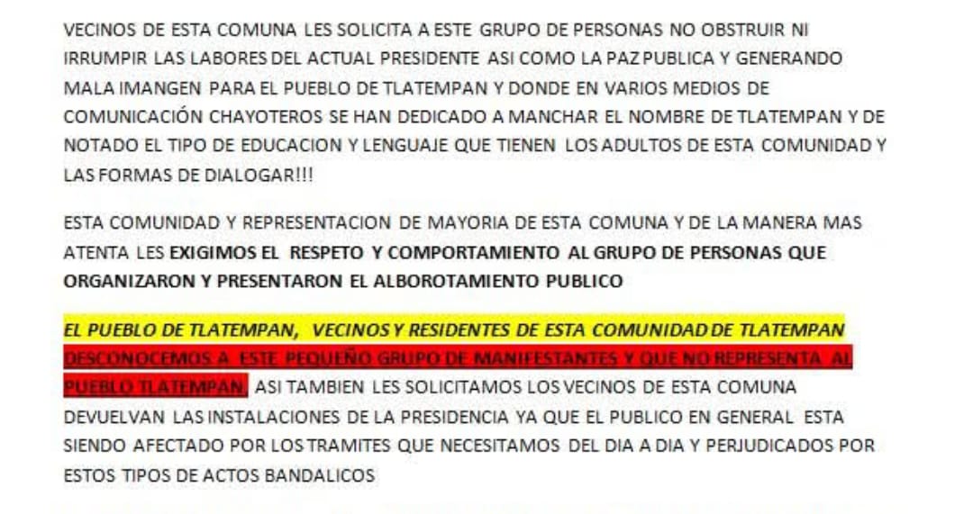 Foto: Cortesía Habitantes de Tlatempan rechazan protestas contra su presidente comunitario